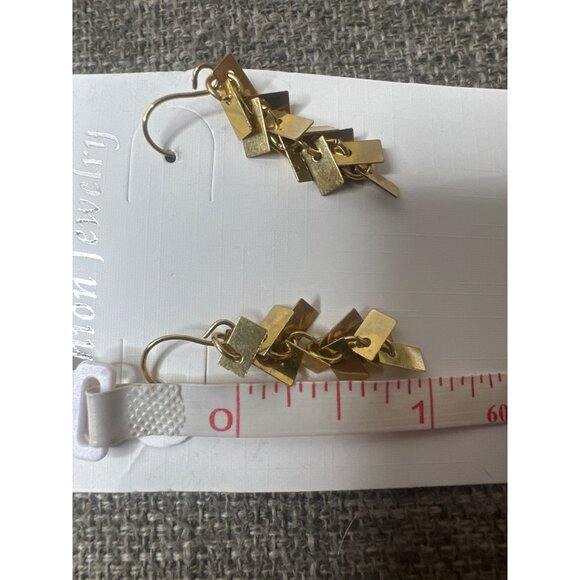 Gold Tone Dangle Earrings with Geometric Design Womens Fashion Jewelry - Picture 3 of 3